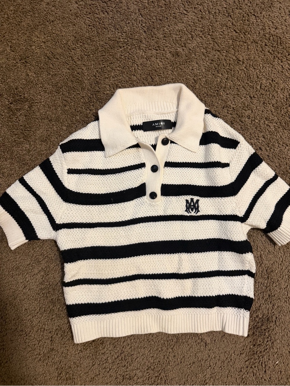 AMIRI  Black & White Striped Polo Sweater